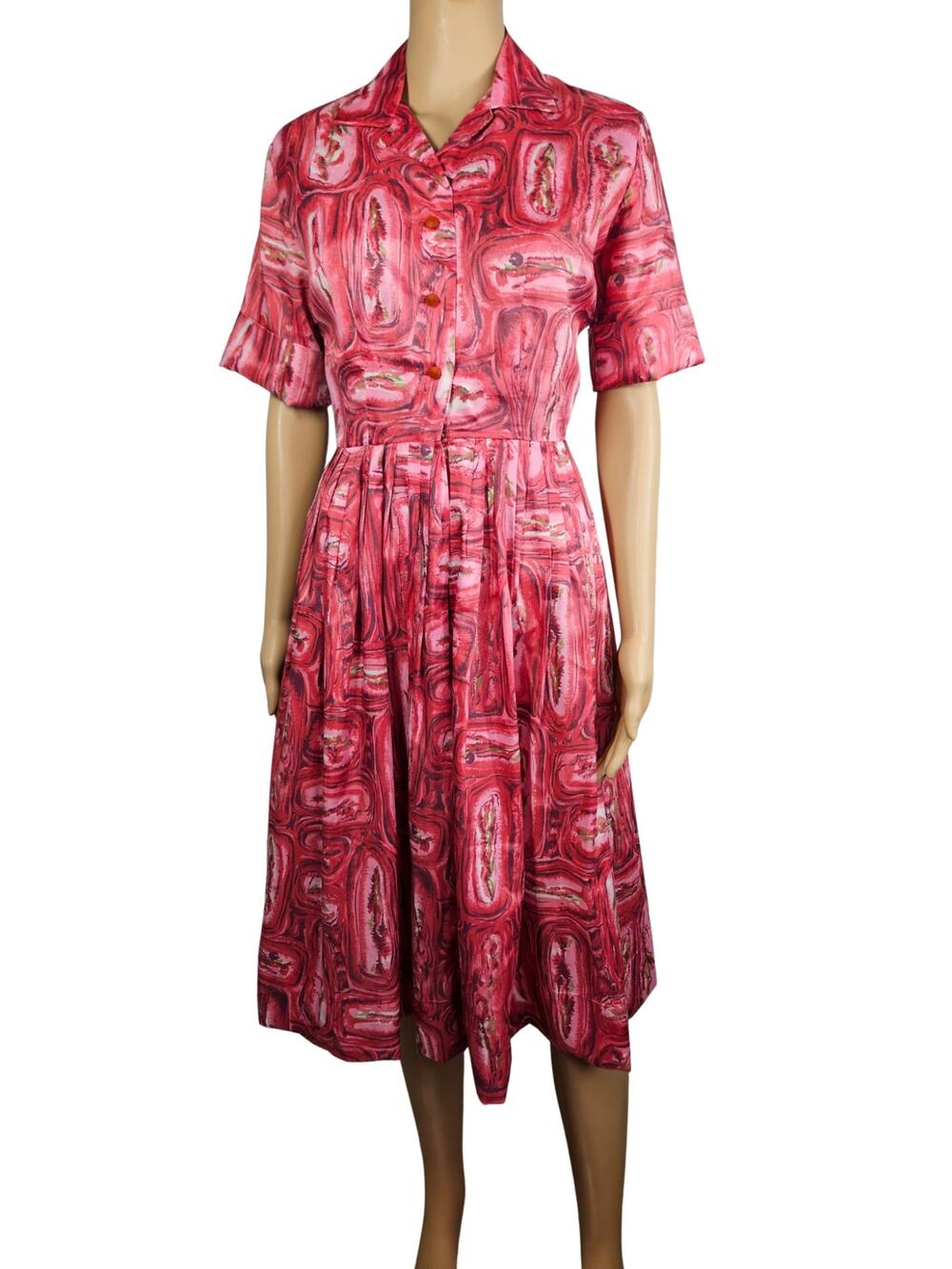 50s Sheer Shirtwaist Day Dress Handmade Tailored Buttondown Bodice Short Sleeves